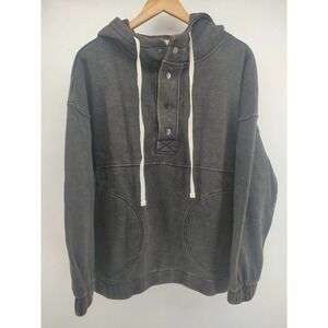 Zenana Washed Black Snap Henley Hoodie Sweatshirt Size L OTW-4556Y